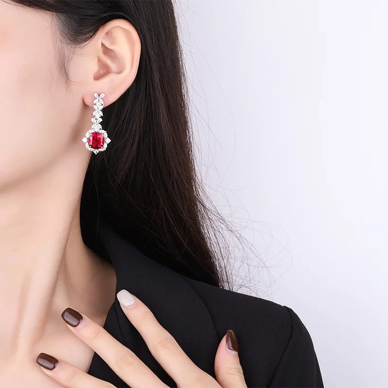 Custom Fine Jewelry Emerald Fulled diamond Drop Earrings 925 Sterling Silver Women Crystal Geometric Long Dangle Hanging Earring