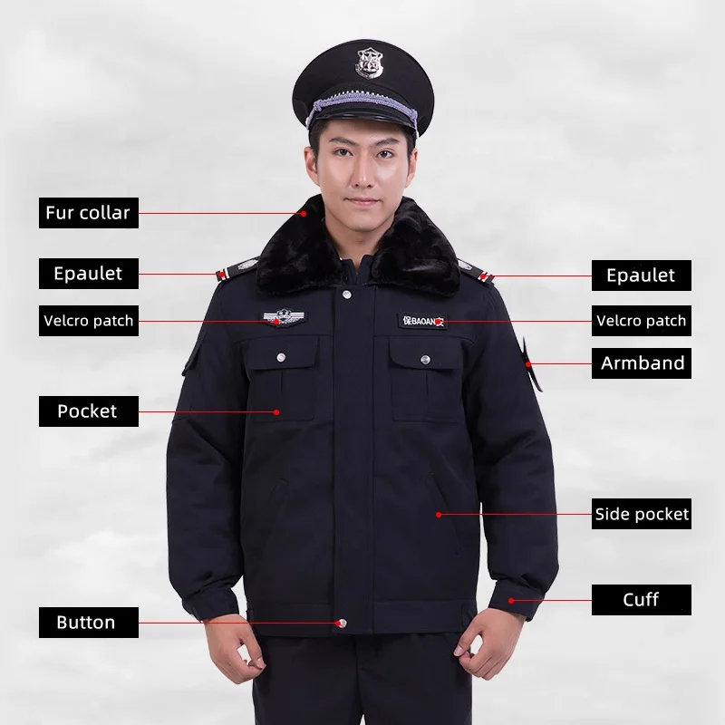 Customized Security Guard Winter Jacket Outerwear Multi Pockets Windproof Safety Security Winter Jackets
