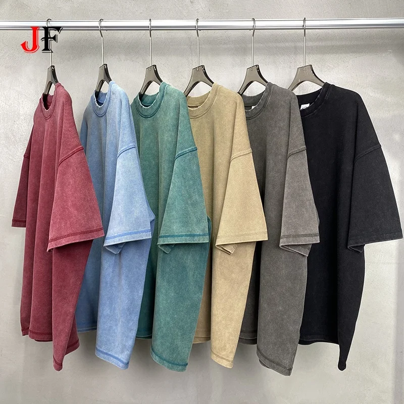 Custom Logo Cotton Polyester 400 GSM T-shirt Streetwear Oversized Tshirt Heavyweight Vintage Batik Acid Wash T Shirt for Men