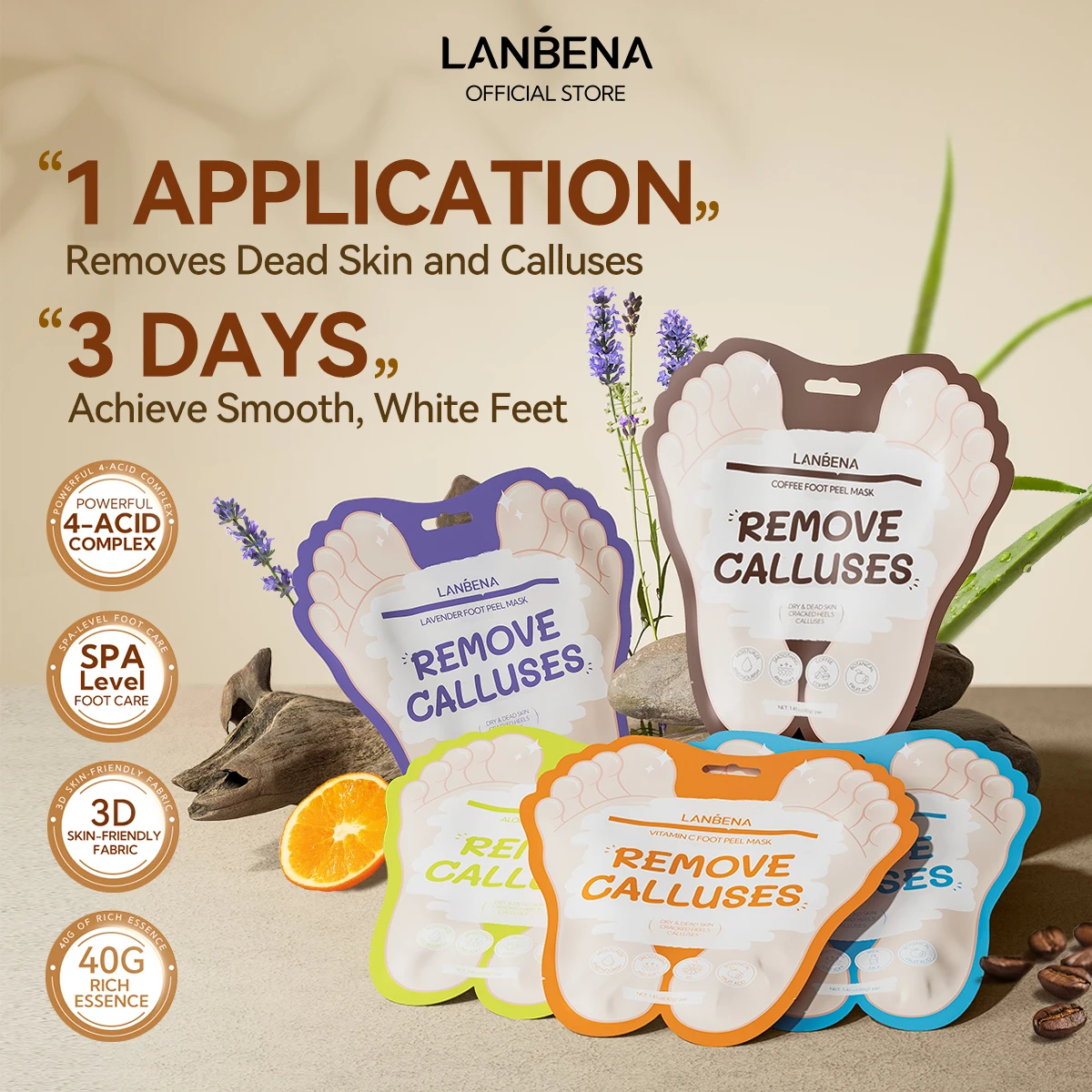 Lanbena New Private Label Moisturizer Foot Masking Sheet Exfoliating Socks Peel Skin Foot Peel Mask