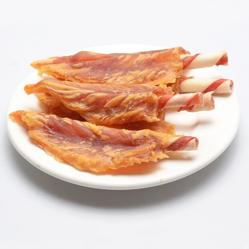 Натуральные собачьи куриные лакомства Воловья кожа внутренняя курица джерки сушеные на воздухе жевательные для собак