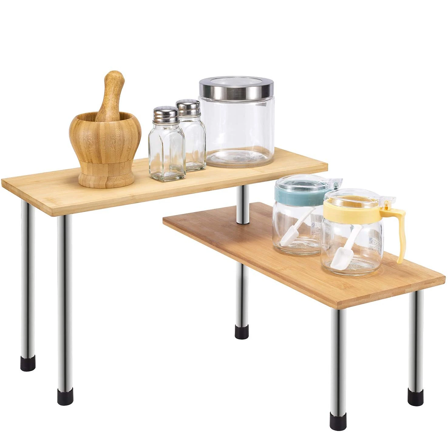 
2 Tier Free Standing Bamboo Rectangle Countertop Organizer Table 