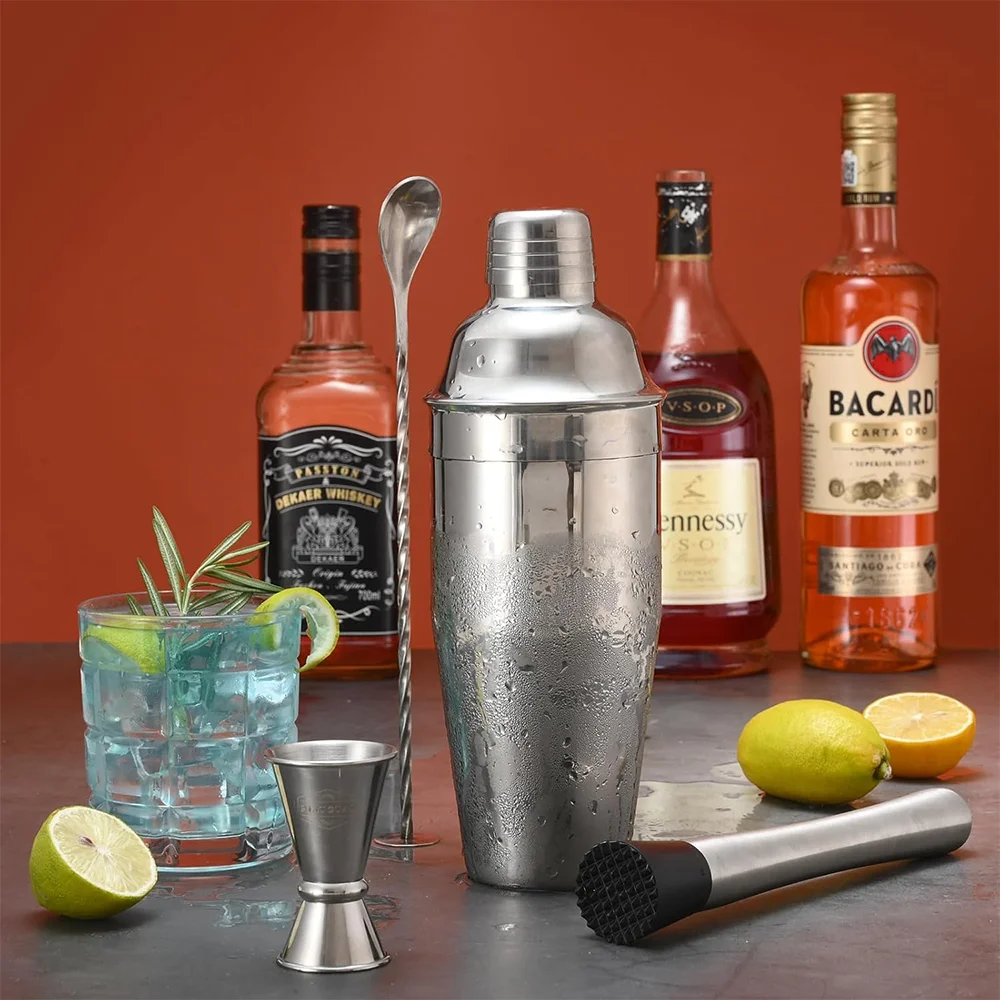 2025 Cocktail Shaker Set Bar Bartending 24oz Martini Shaker With Strainer Muddler Measuring Jigger Mixing Spoon Margarita Tools