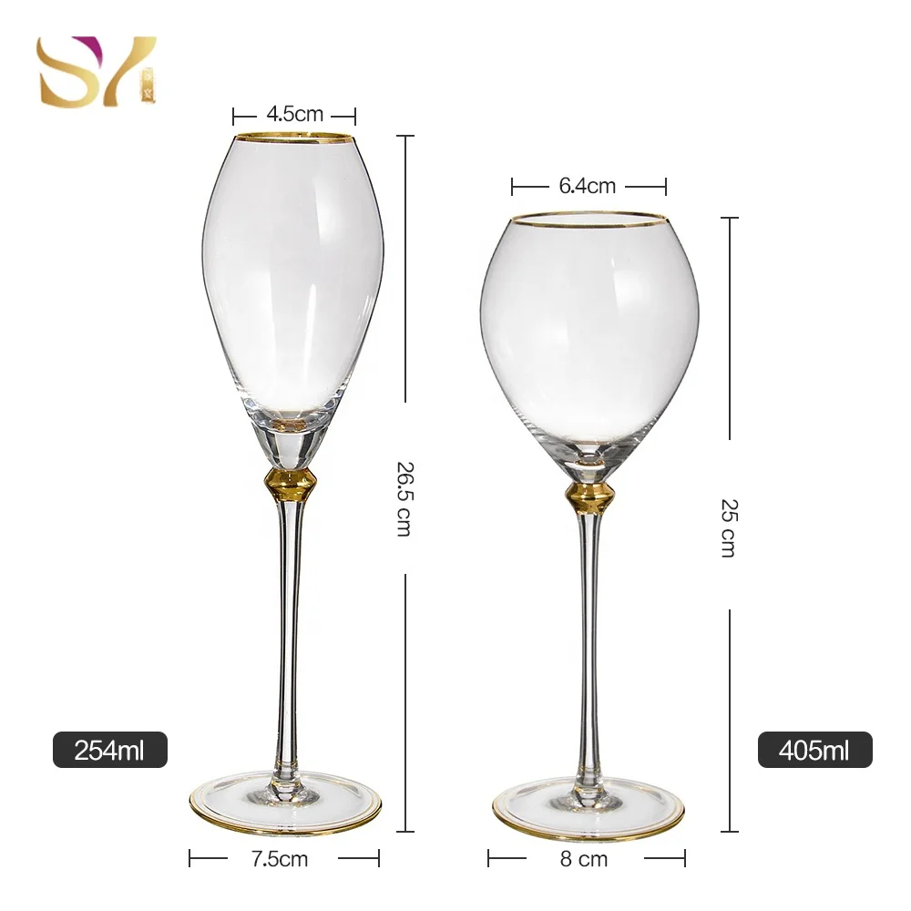 Wholesale wedding goblet crystal champagne red wine glass with gold rim