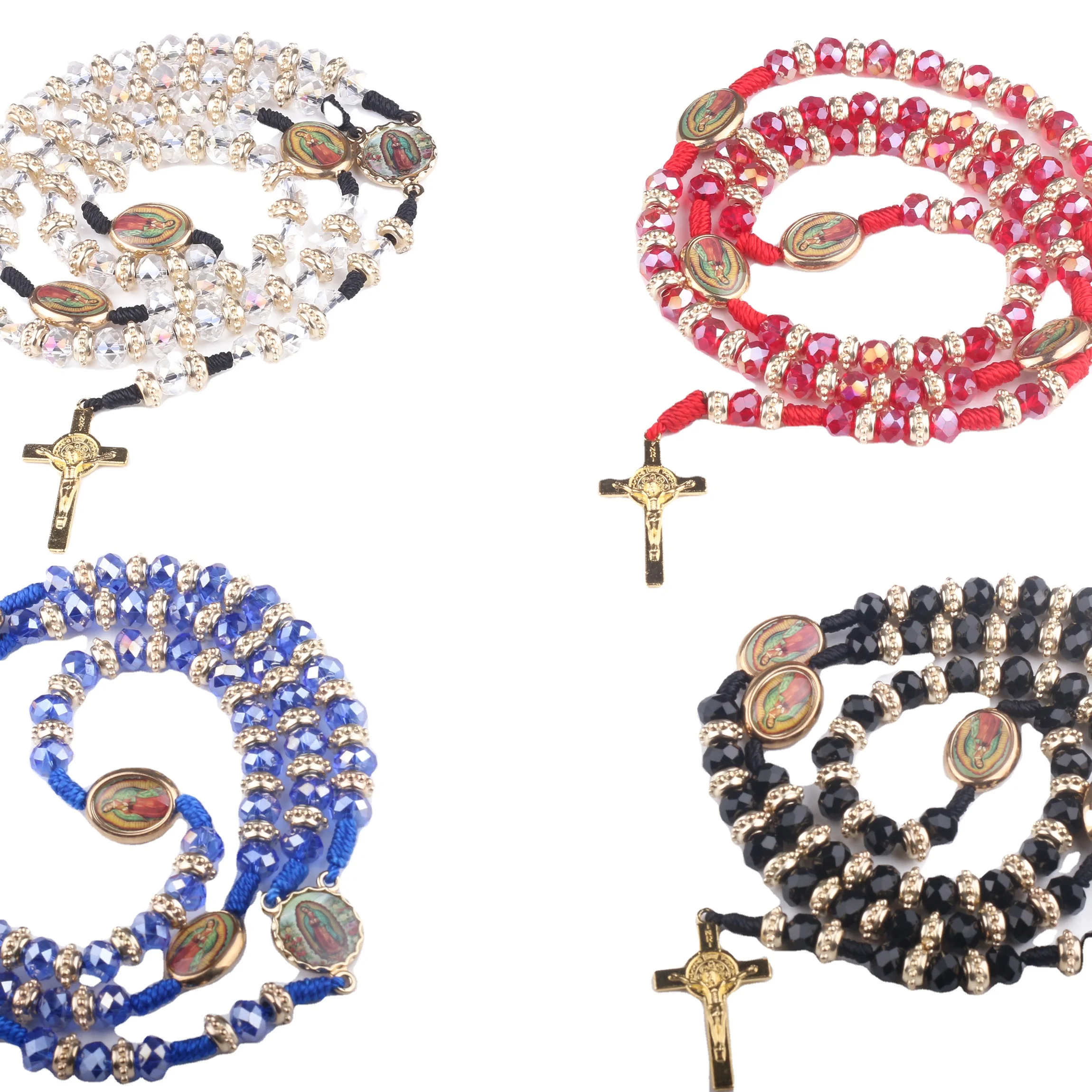 8mm beads Crystal Guadalupe rosary multi color by cord