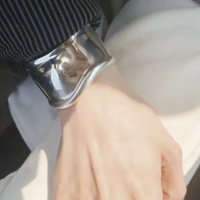 43mm Bone Cuff Irregular Bracelet Plated 18K Real Gold Women Elsa Peretti Bracelet Left Right Hand Fashion Jewelry Top Bracelet