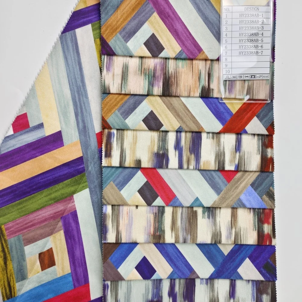 High Quality 100% Polyester 210gsm Super Soft Geometric Printed Velvet Sofa Fabric For Home Textile