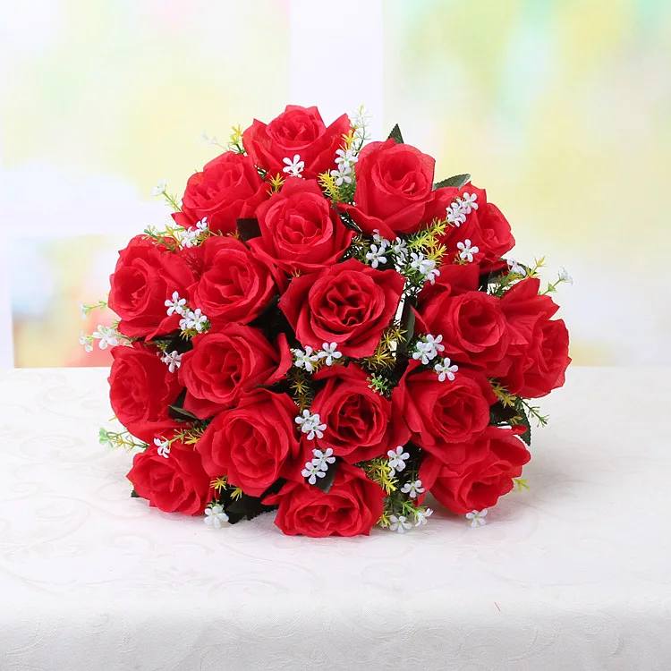 cheap 18 heads artificial  flower rose bouquet Bride holding flowers