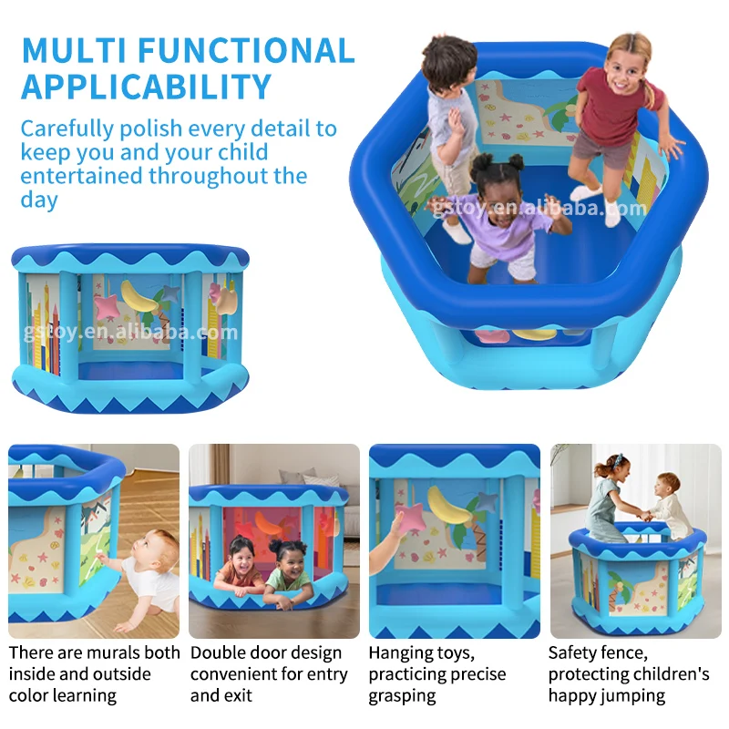 Mini Outdoor Indoor PVC inflatable Soft Side Trampoline Kiddie Toys Hexagon Baby Small Inflatable Bouncer for Kids