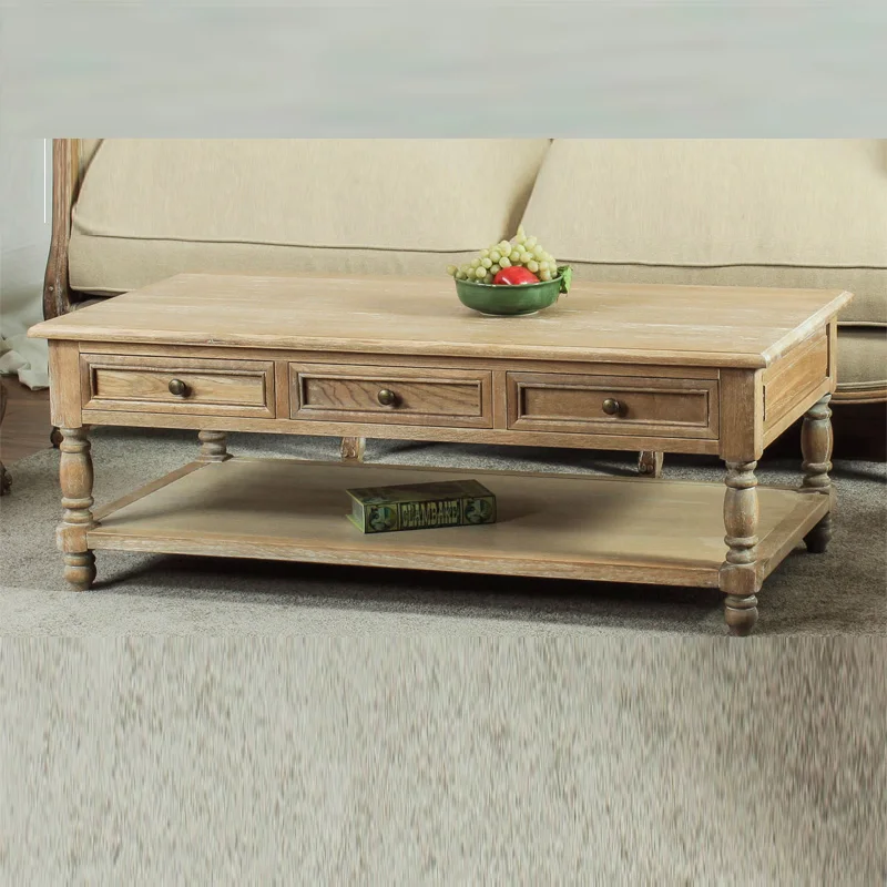 
Antique European style solid oak wood coffee table/Hand carved 3 drawers Tea Table(DT-1096-OAK) 