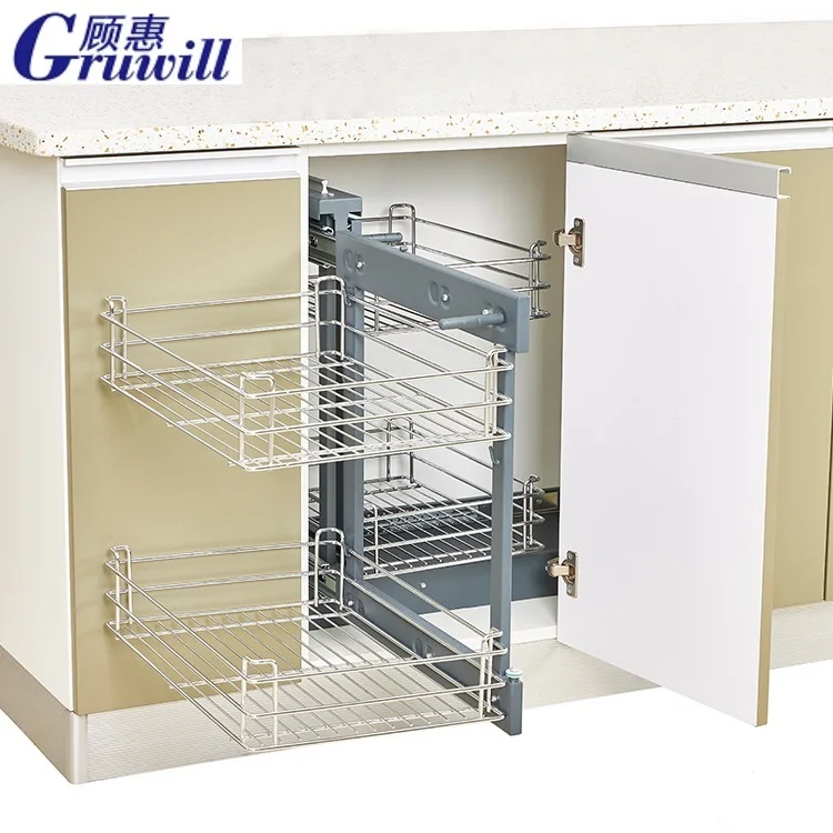Two Layer Kitchen Drawer Sliding Magic Corner Basket Cabinet Soft Close Kitchen Shelves Cabinet