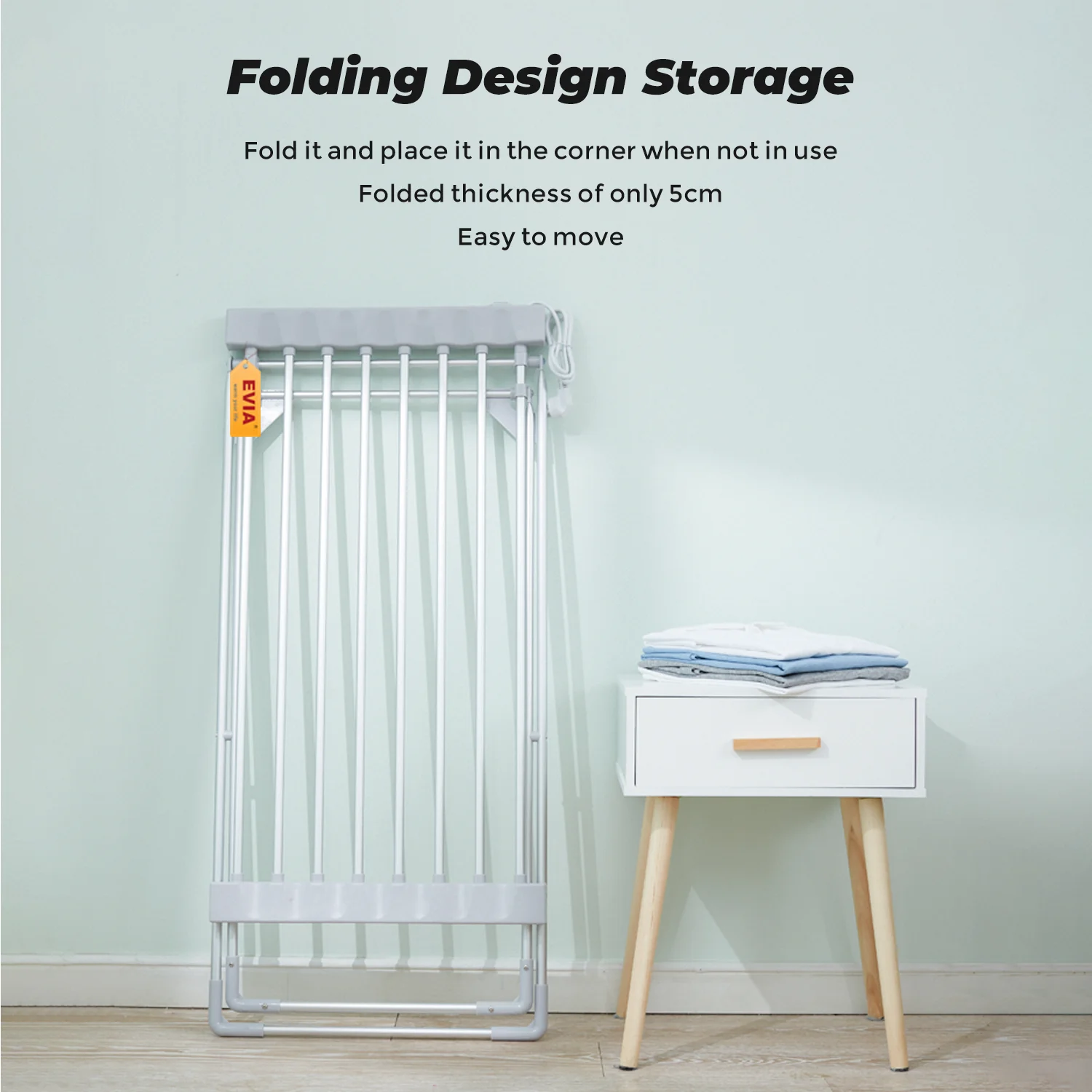 EVIA Silver drying rack folding lidl clothes dryer heated clothes airer standing electric clothes rack