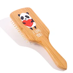 Natural Bamboo Paddle Hair brush with Printing Pattern Detangler Hair Brush for Women
