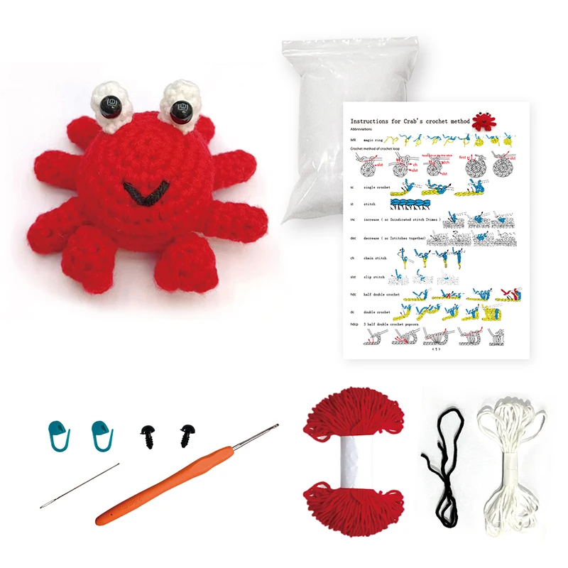 The Beginners Crochet Kit of Marine animal crabs for Adults Beginners with Step-by-Step Video Tutorials and Instruction embroidery kits needlework