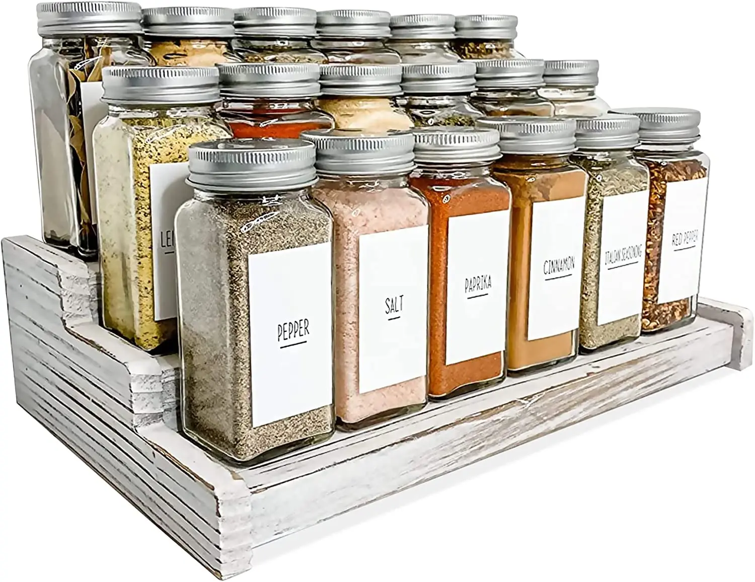 Rustic 3 Tier Wooden Spice Rack for Kitchen  Cabinet Organizer  Wood Seasoning Jar storage holder white wood tray with 3 layers