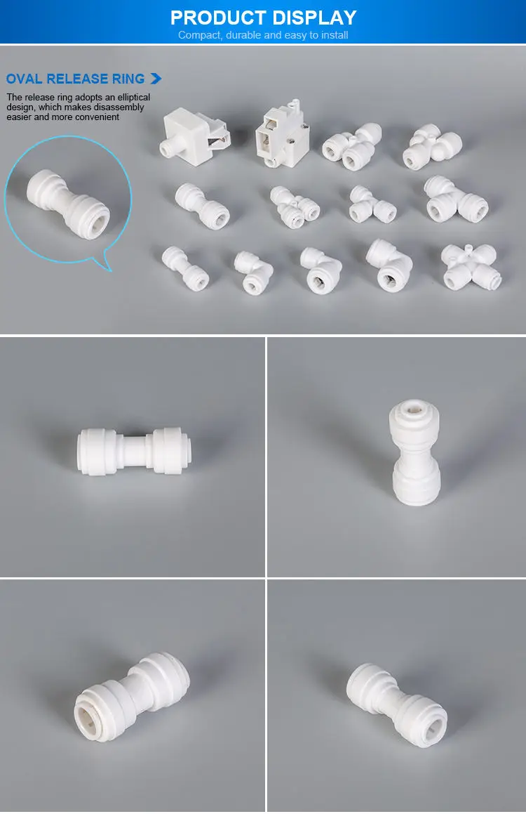 High quality 14/14 mm straight connector Shaped two open Plastic Fittings Quick Connect Pipe Fitting RO Connector