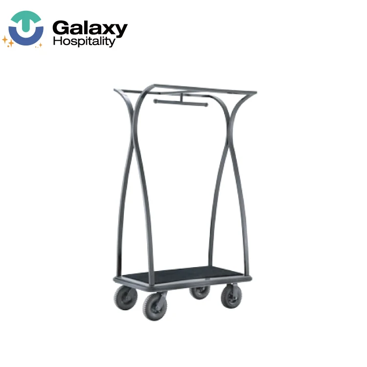 
4 Wheels Stainless Steel Gold Color Used Hotel Bellman Luggage Trolley Cart For Sale 