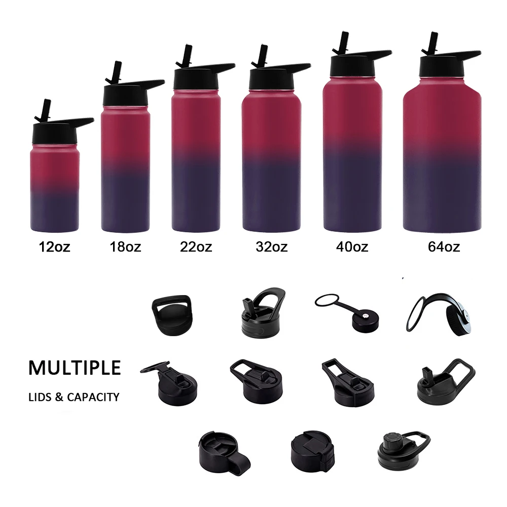 Custom Double Wall Vacuum Insulated Sports Thermos Metal Flask Stainless Steel Water Bottle with Handle and Straw Lid