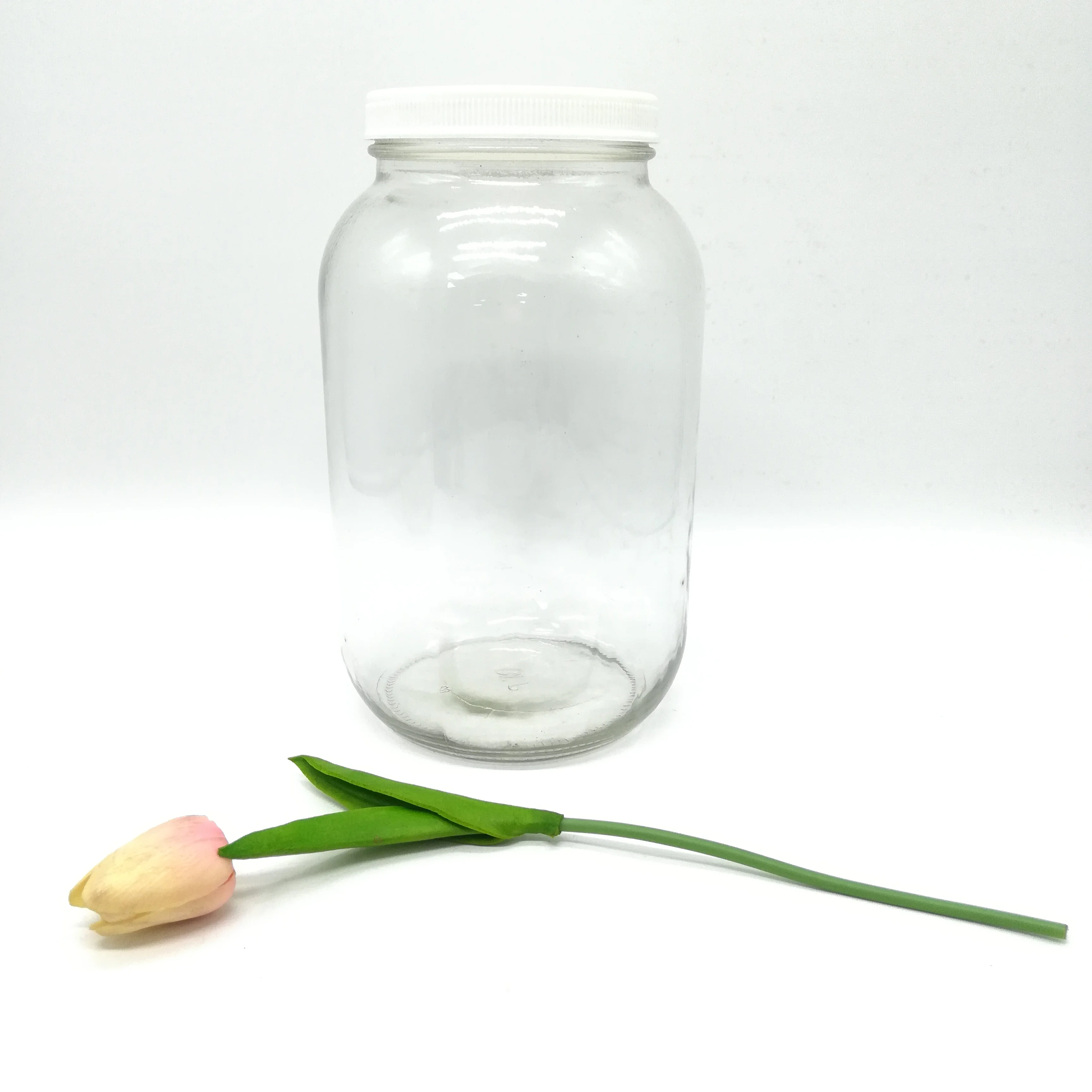 4L 1 gallon clear glass jar with wide mouth and white plastic lid for large glass container