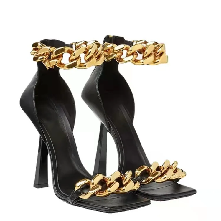 Fashion 2021 High Quality Wholesale High Heel Sexy Pump Hollow Buckle Color Gold Pink High Heeled Sandals For Woman