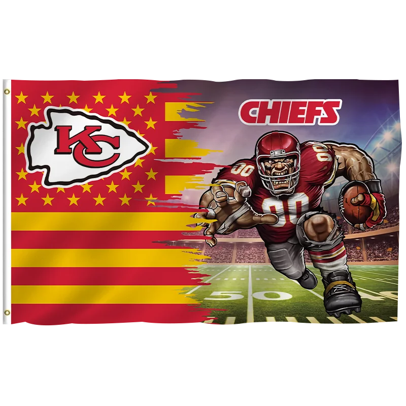 In Stock All  Football Team Flag 3x5ft High Quality Custom Design  100% Polyester Sports Nfl Kansas City Chiefs banners