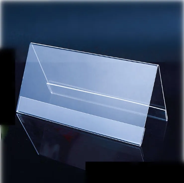 Acrylic Desk Label Display Stand, V Shaped Transparent Acrylic table top Sign Holder
