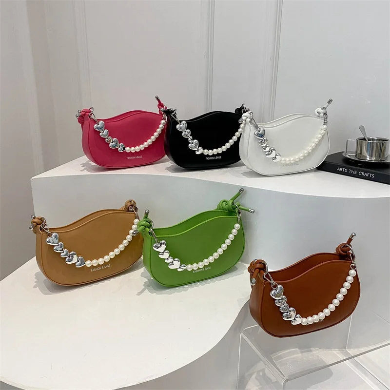 2024 new trendy pearl one-shoulder fashion simple messenger handbag for women