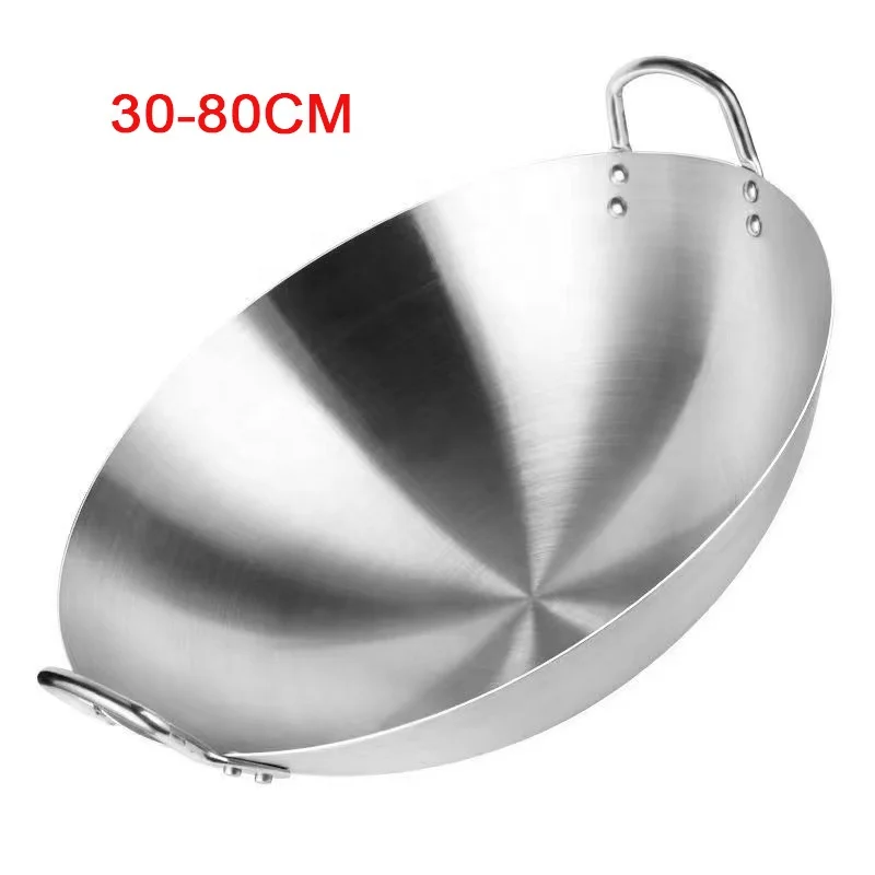 zhongte Professional Stainless Steel 26-100cm Wok Kitchen Utensils Fry pan Stainless Steel Pot big wok two handles
