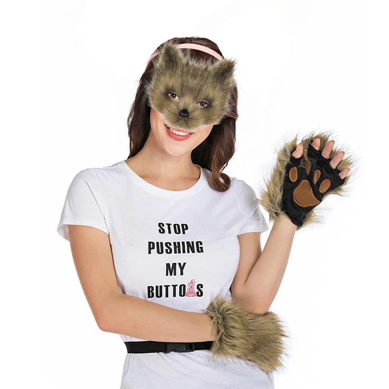 3pcs Halloween Carnival Dress Up Animal Tail Fox Mask Gloves Suitable For Animation Exhibition Cosplay Outdoor Party Costumes