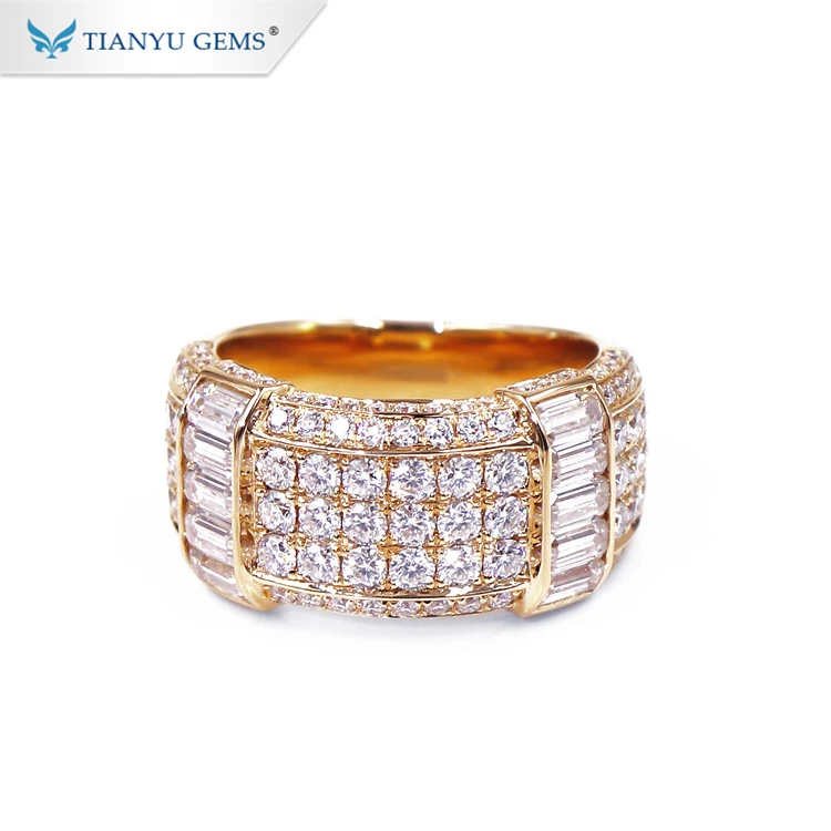 Tianyu Personalized Customized Baguette cut& Round Lab Diamond Gold Wedding Band Jewelry Ring For Men