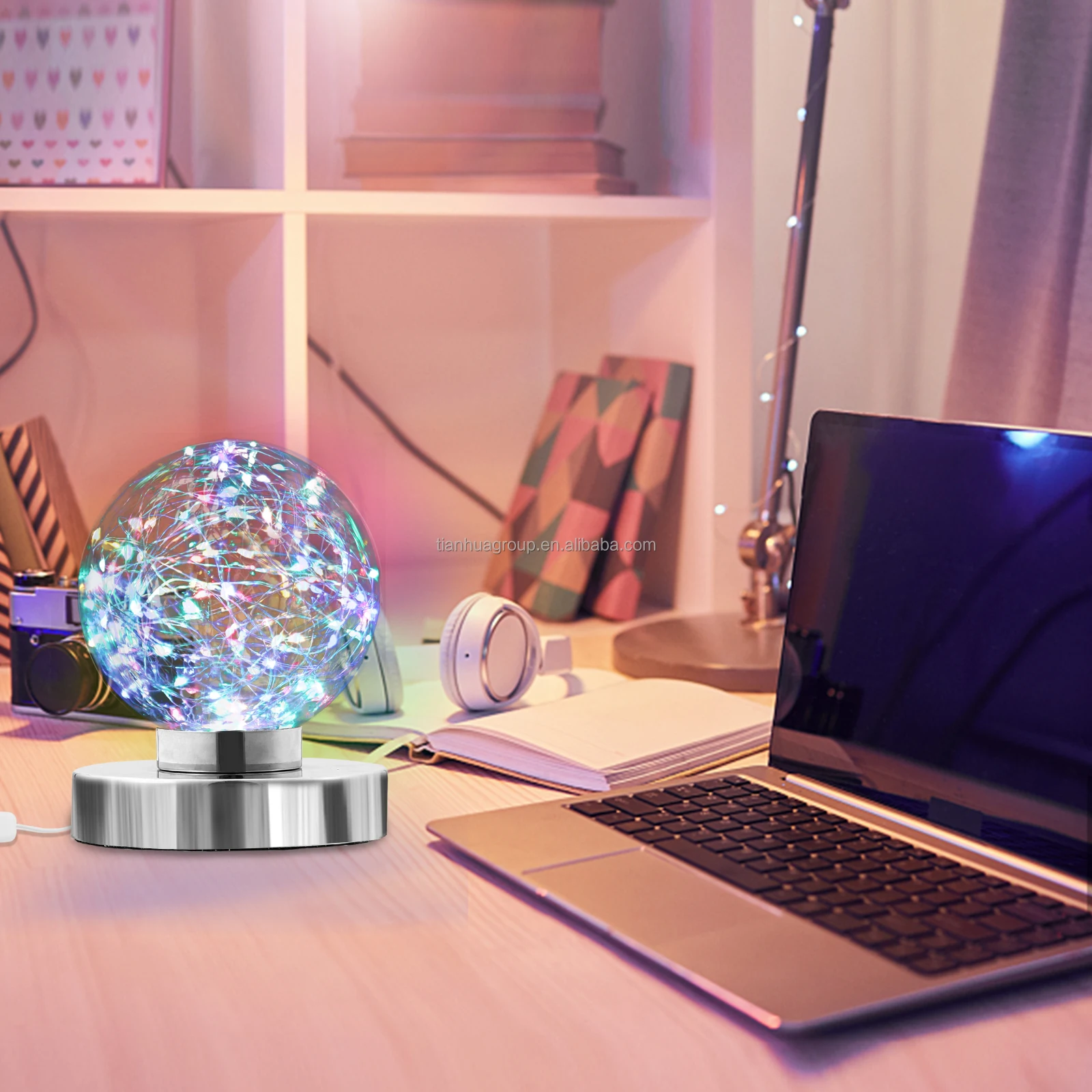 Low MOQ German Glass Ball Chrome Metal Base  RGB LED String Decoration Star Light  gift Table Lamp