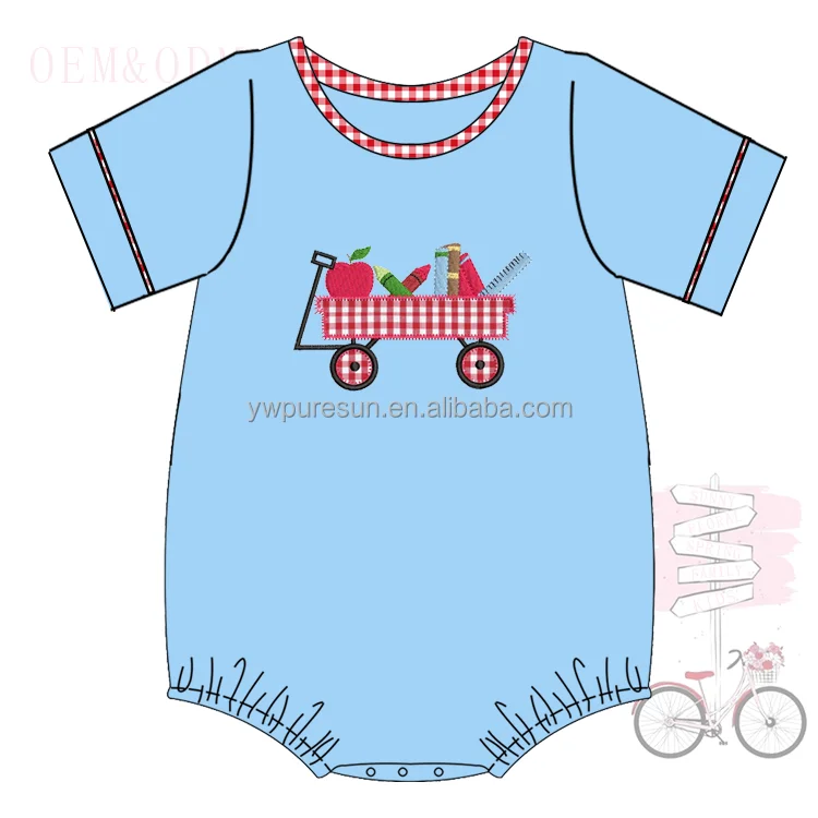 Wholesale back to school applique pipeline knit cotton boys romper newborn baby clothes