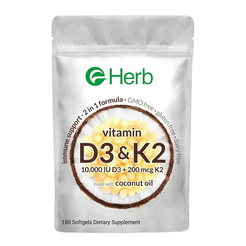 Поставка Eherb витамин D3 + k2 мягкая капсула Заводская поставка поддержка OEM