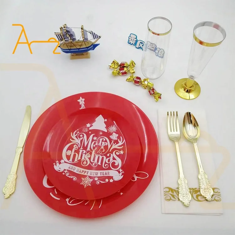 Bulk buy disposable plastic dinner plate wedding party decoration underplates red round 7.5/10.25 inch christmas tableware