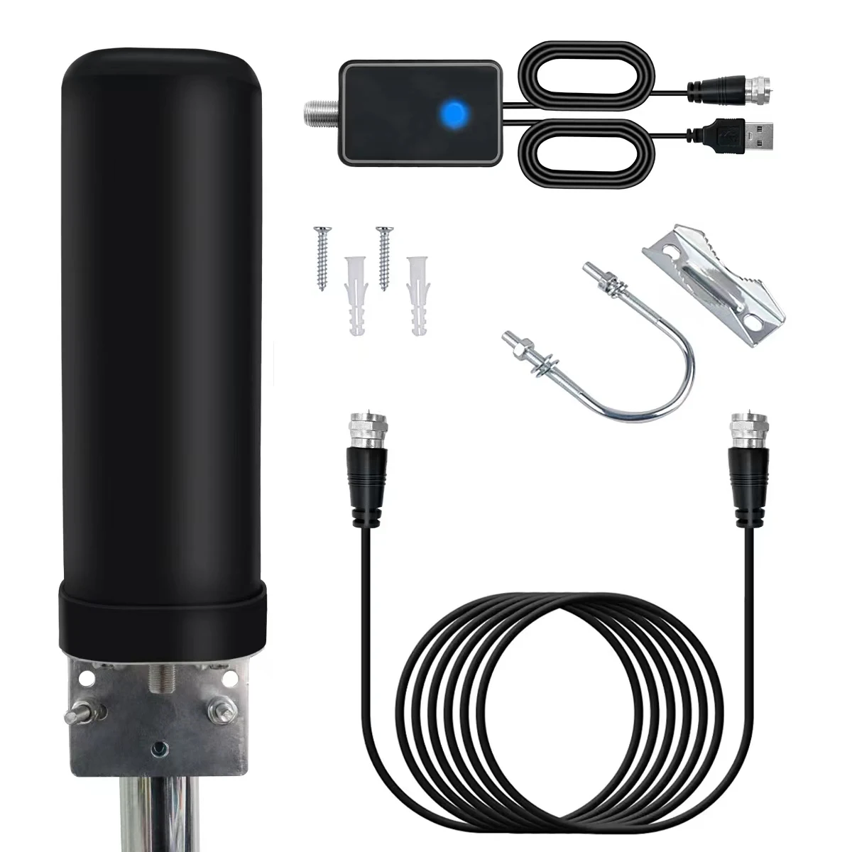 High Gain Barrel Antenna Digital HDTV Antenna Omni Signal Amplifier Waterproof Outdoor TV Antenna with Booster