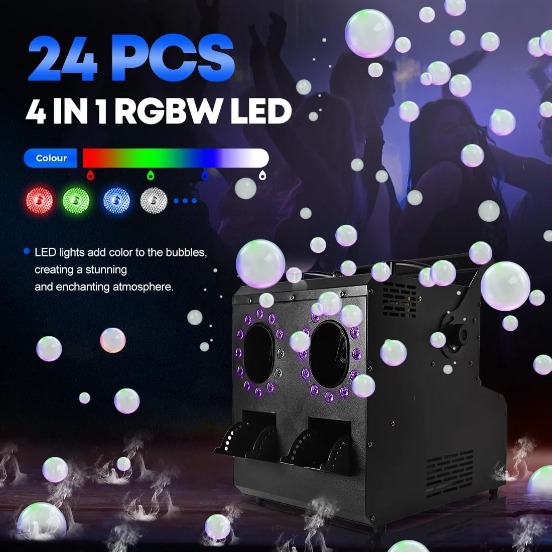 Topflashstar RGB LED Smoke Bubbles Machine with Remote DMX Effect for Indoor Outdoor Halloween Holiday Party