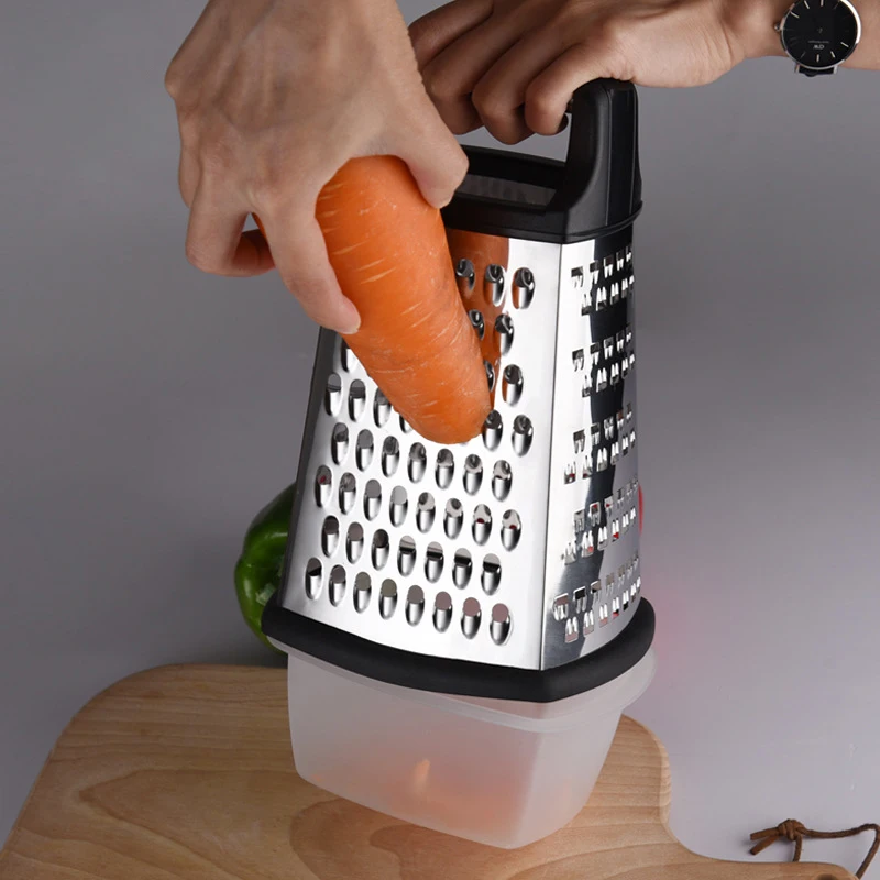 4-Sided Stainless Steel Box Grater with Detachable Storage Container Kitchen Tool