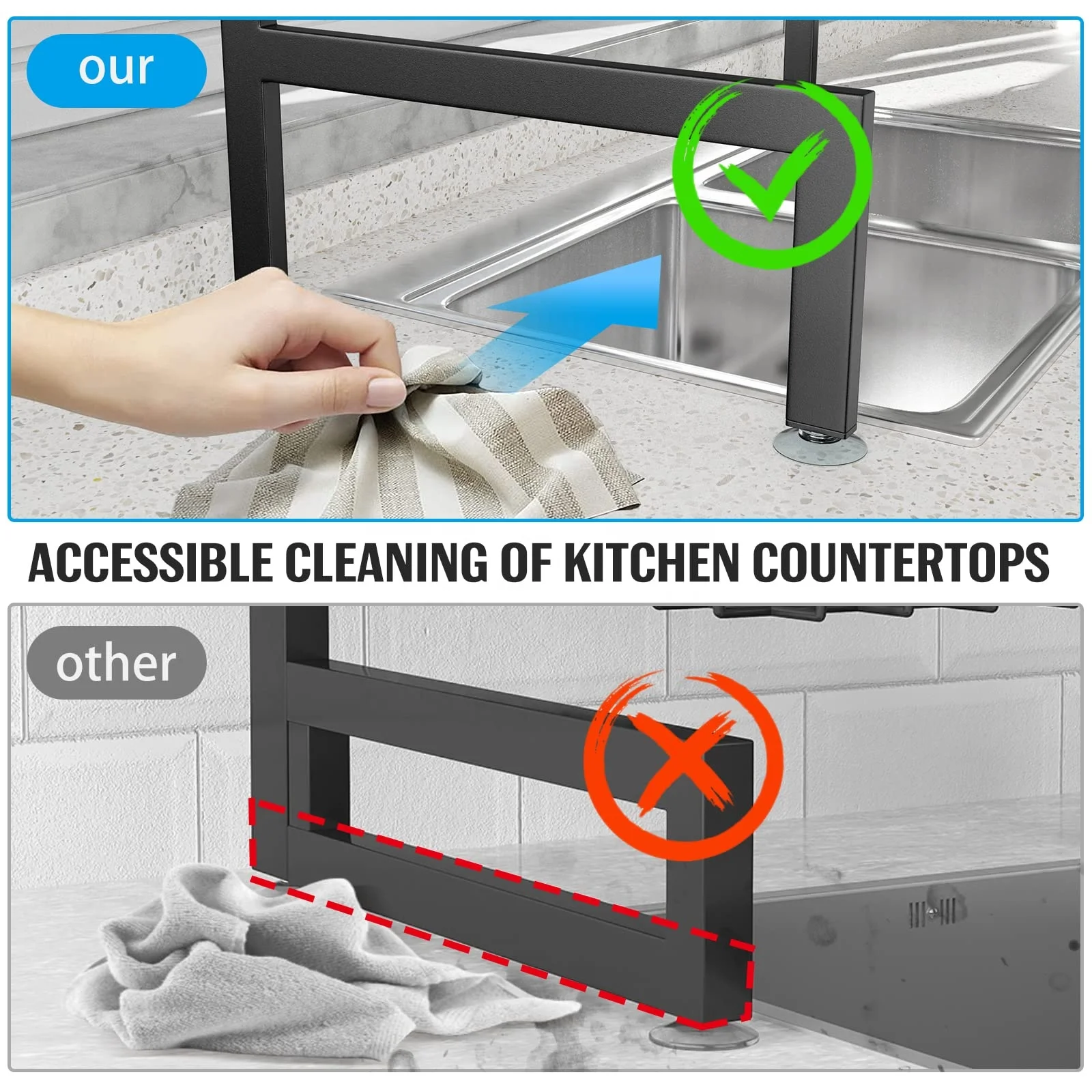 High Efficiency Large Dish Rack Over Sink Dish Drainer Drying Rack for Kitchen