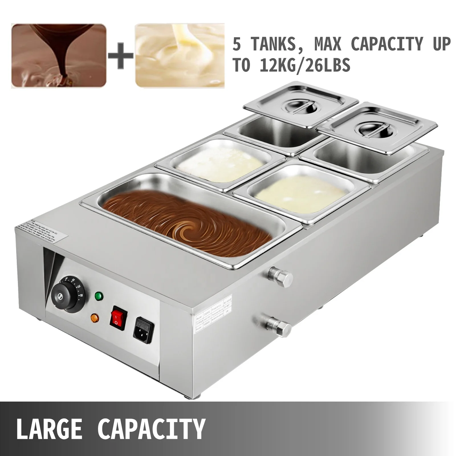 Digital Control Electric Chocolate Melting Pot Machine 5Tanks Commercial Electric Chocolate Heater