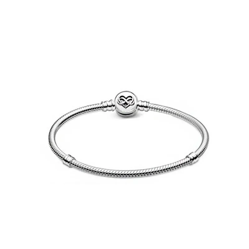 Charms 925 Sterling Solid Silver Bracelet Heart T-Bar Cuff Chain Sparkling Blue Disc Clasp Snake Chain Bracelet Women Jewelry
