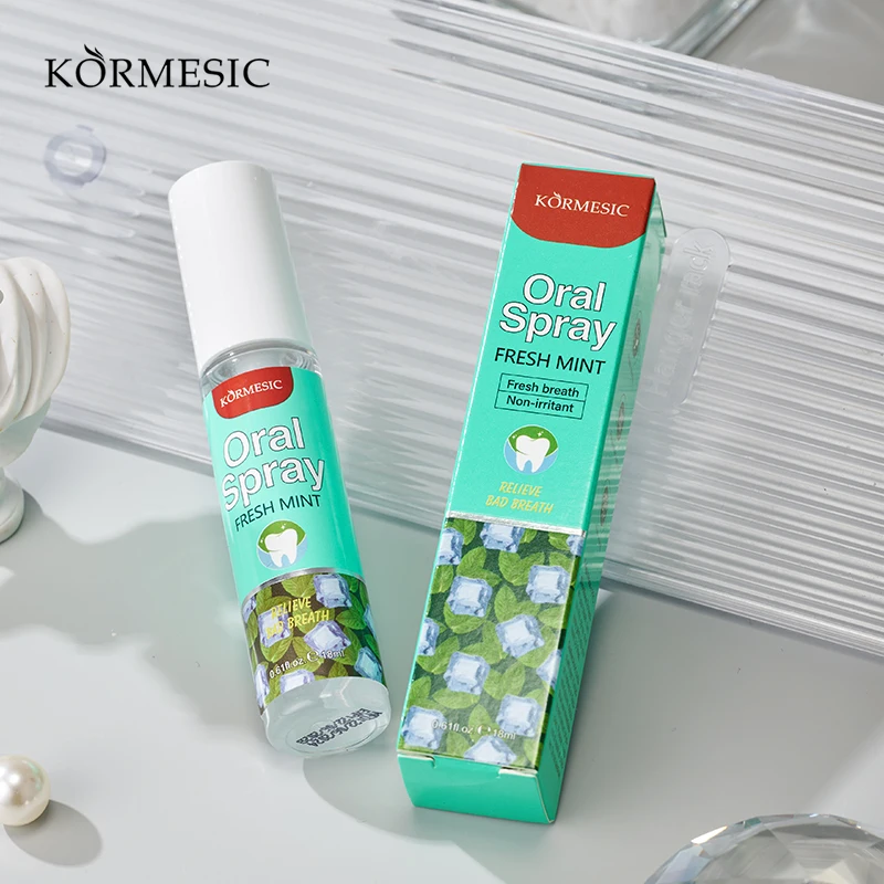 KORMESIC Private Label Portable 18ml Oral Care Breath Spray Freshener Mint Mouth Spray for Bad Breath