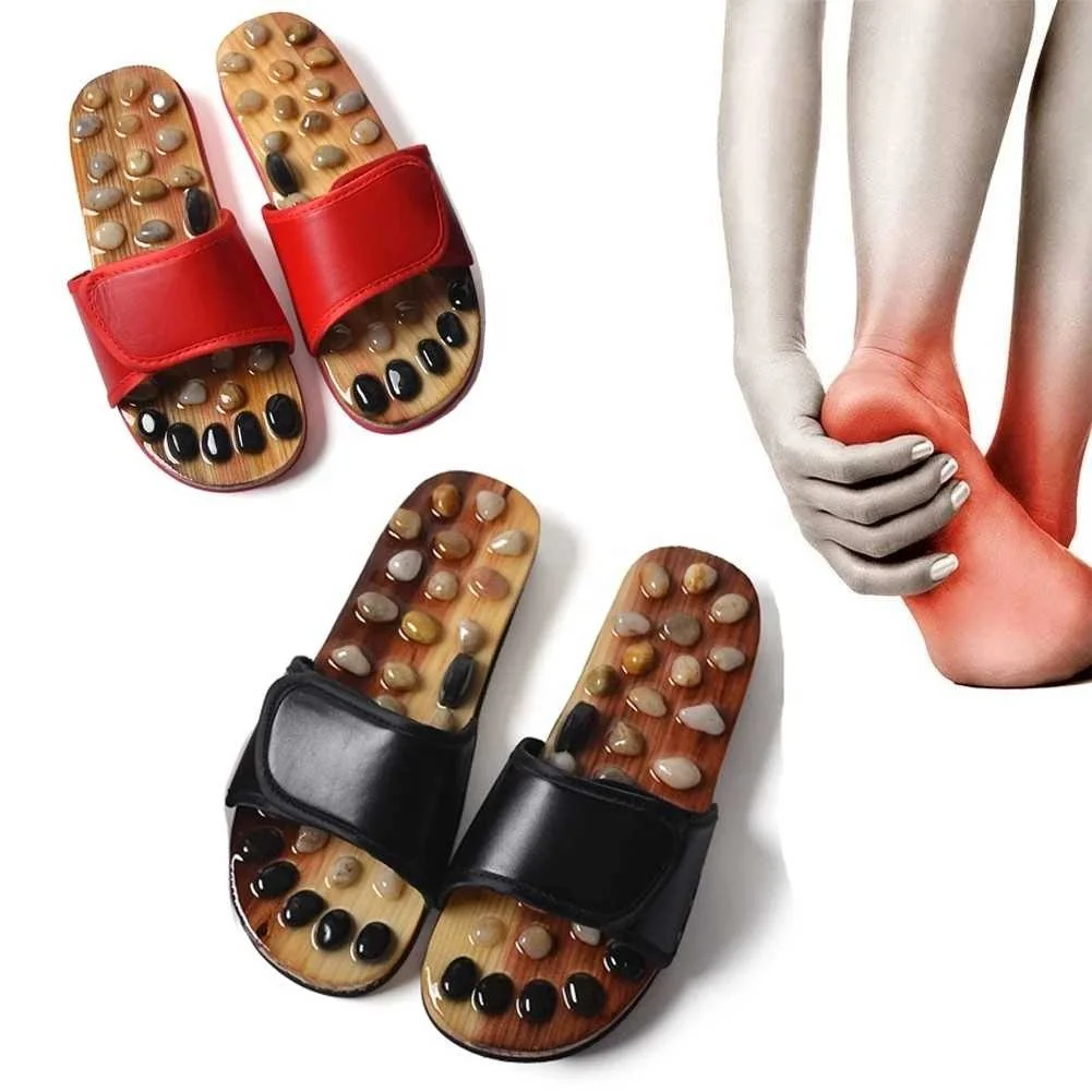 Acupressure Massage Slippers with Natural Stone Therapeutic Reflexology Sandals Foot Acupoint Massage Shiatsu Ease Arch Pain