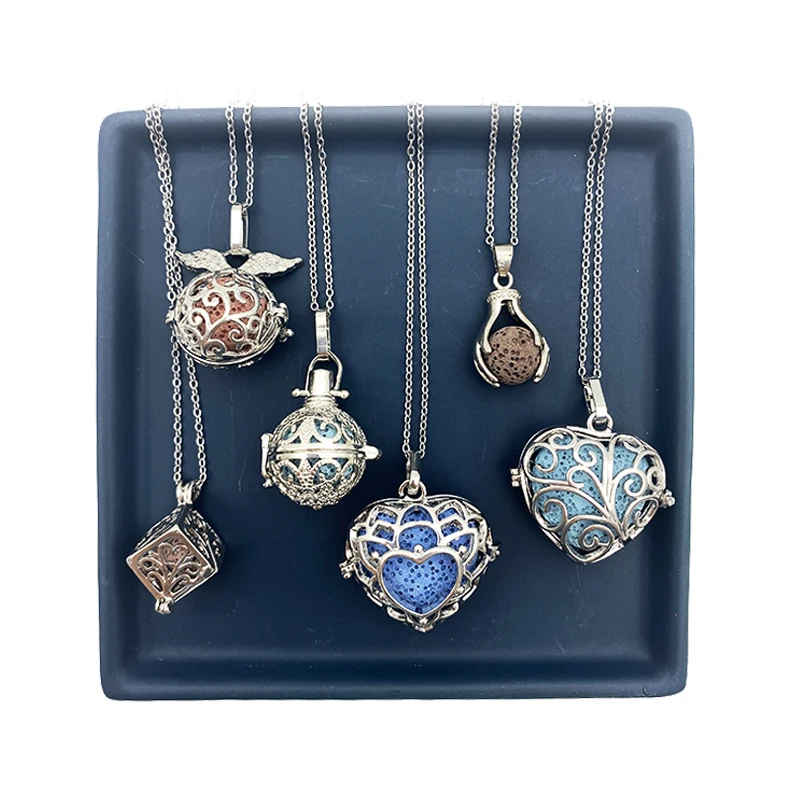Stainless Steel Aromatherapy Essential Oil Diffuser Lava Necklace lava stone aromatherapy locket