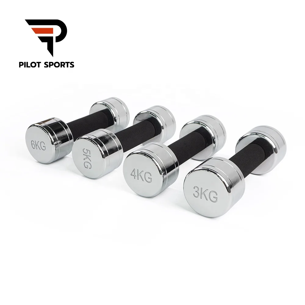 Pilot Sports Home Gym Workout Round Steel Weight lifting Dumbbell Electroplated Chrome Stainless Dumbbell With Foam Handle