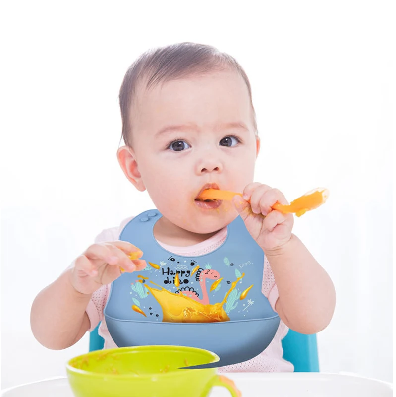 Factory wholesale silicone baby bibs cartoon animal mushie  baby custom silicone bib