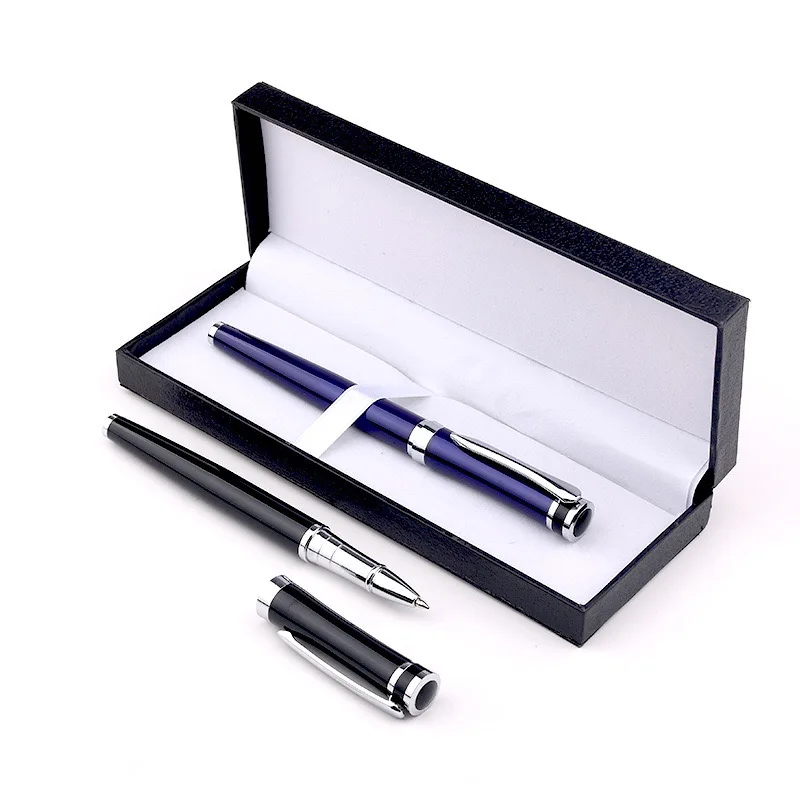 Executive Pen Gift Set Luxury Souvenir Advertising Personalized Custom Logo Text Blue Metal Roller Gel Pen with Black Gift Box