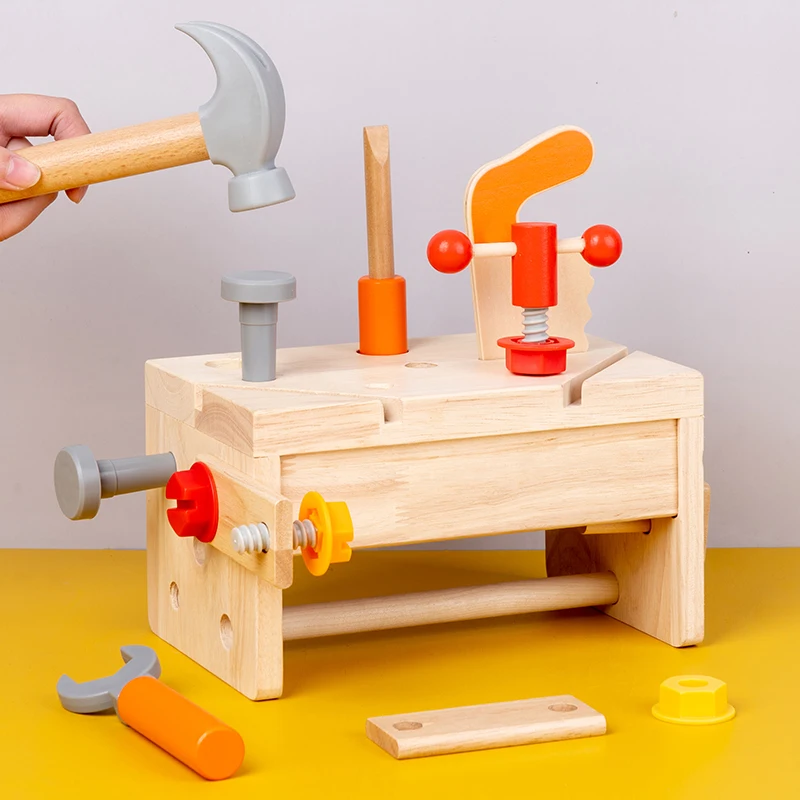 Wooden Toolbox Pretend Play Set Wholesale Kids Wooden Nut Screws Tools Assemble Wooden Toy