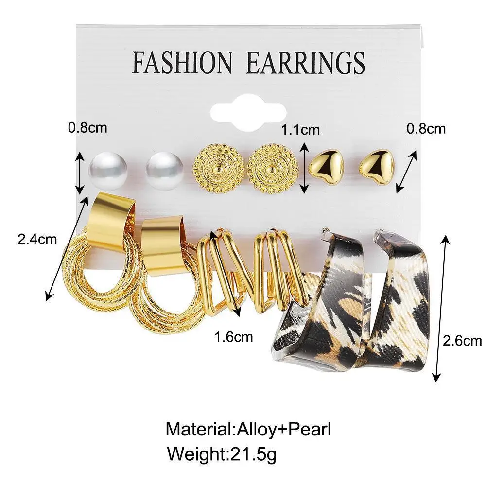 Fashion Geometric Circle Acrylic Set Butterfly Pearl Hoop Earrings Set