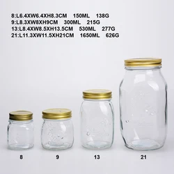 Embossed 4 oz 8 oz 12 oz 16 oz 32 oz 500 ml  1000 ml glass mason jar jam canning jars with handle and lid