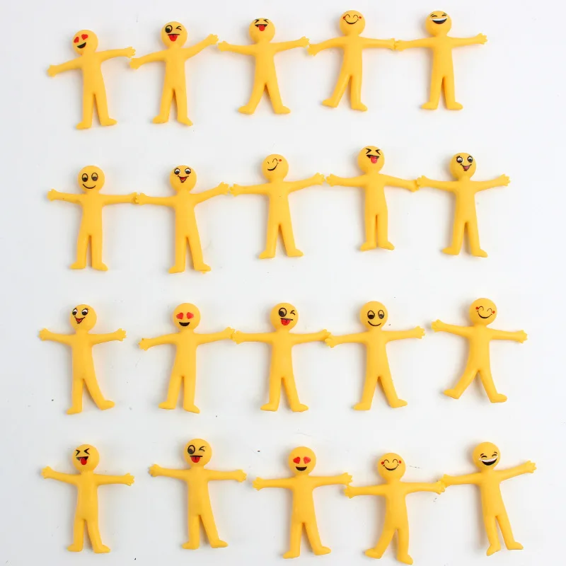 TPR Material Smiling Yellow mini man Stress Relive Non-toxic Plastic Capsule Toy Stretching Pull Toys for Kids Adults